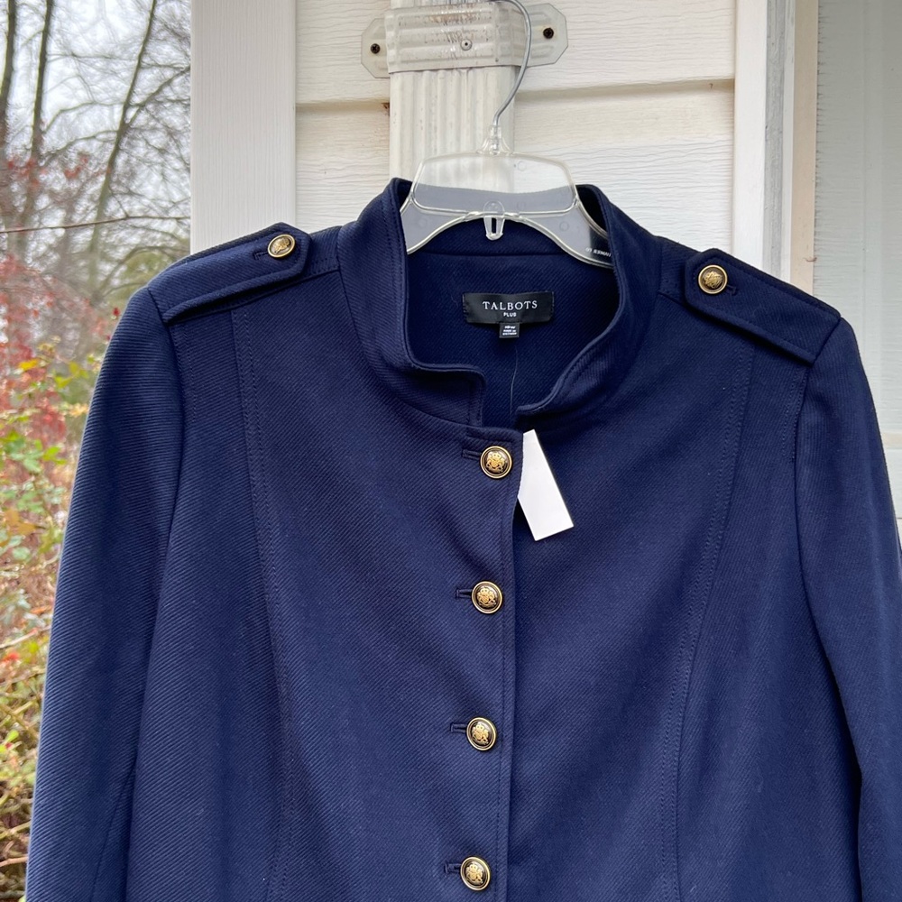 NWT Talbots Gorgeous Navy Military Style Lined High Neck Blazer - Picture 2 of 7